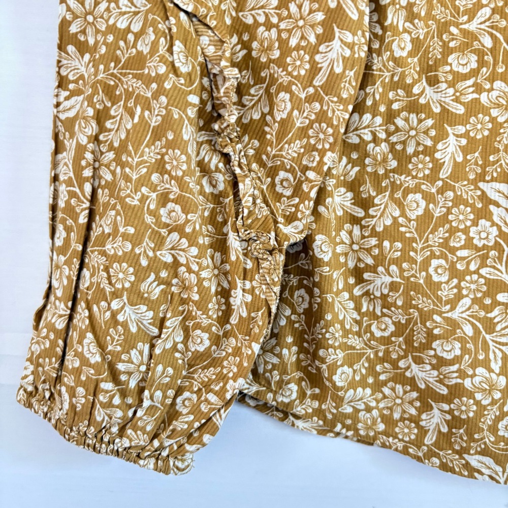 J.Crew Mustard Yellow Floral Ruffle Bib Corduroy Blouse Top Small - Picture 4 of 11